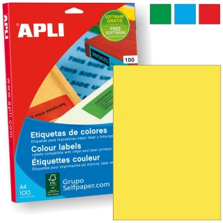 Etiquetas Apli Din A4 color amarillo.  11838