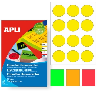 Etiquetas circulos amarillos fluorescentes impresora P.  Apli 2866