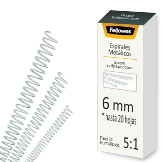 Espirales Metalicos 6mm Blancos encuadernar Caja  Fellowes 5112701