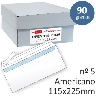 Caja 500 sobres 115x225 americanos, 90  Self-office SB36