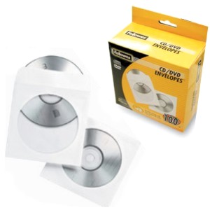 sobre de papel para cds o dvds con ventana circular Fellowes