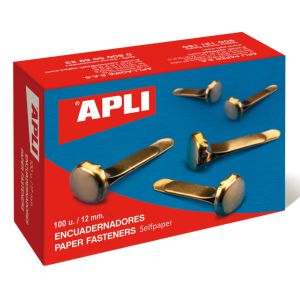 Encuadernadores 12mm Apli caja 100 encuadernadores dorados