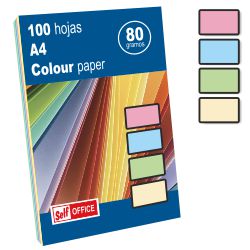 papel de colores A4 100 hojas 5 colores pastel surtidos