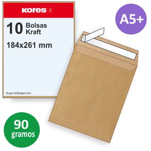 sobres tipo bolsa 184x261 cuartilla marron Kraft 90g  Pte.10