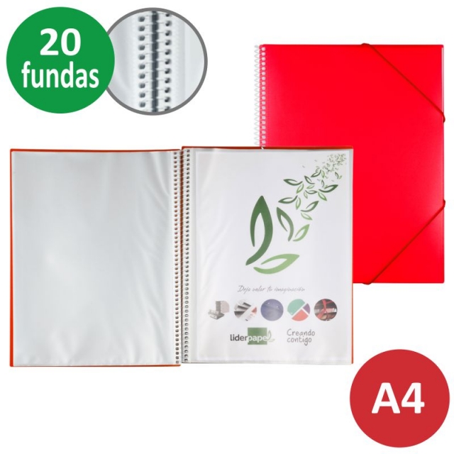 Comprar Carpeta 20 fundas espiral cierre gomas Liderpapel EC06 rojo