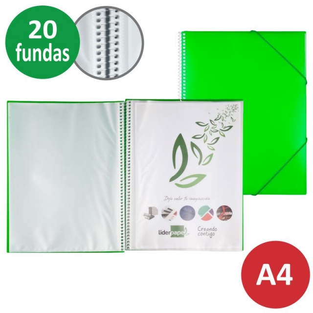 Comprar Carpeta 20 fundas espiral cierre gomas Liderpapel EC06 verde