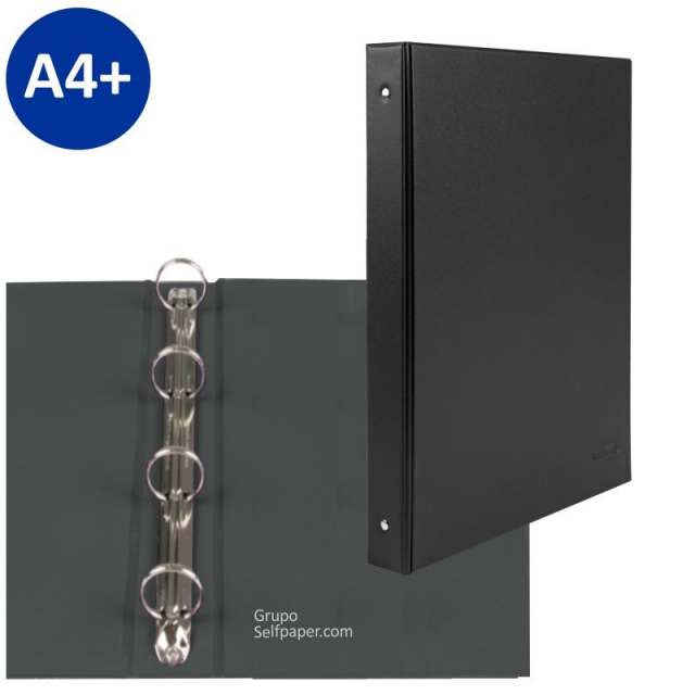 Comprar Carpeta de 4 anillas redondas A4+ folio plástico PVC negro