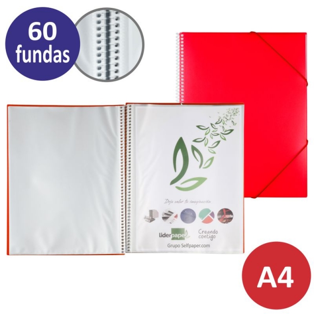 Comprar Carpeta 60 fundas, cierre gomas, espiral, Rojo traslúcido