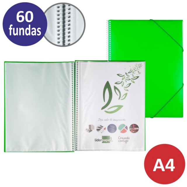Comprar Carpeta 60 fundas, cierre gomas, espiral, Verde traslúcido