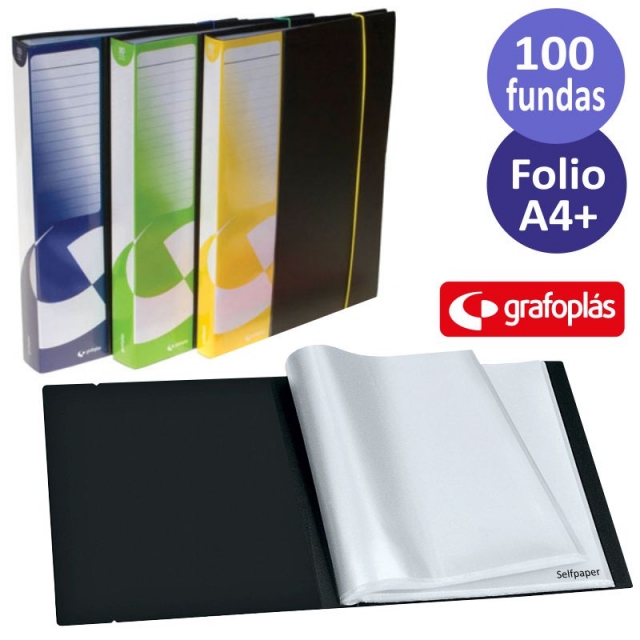 carpeta con 100 fundas grafoplas tapas rgidas