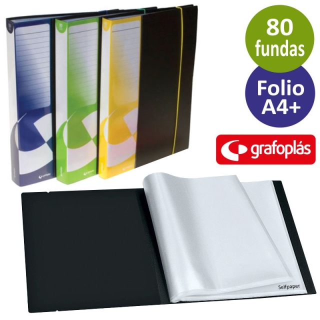 carpeta con 80 fundas grafoplas, tapas rgidas