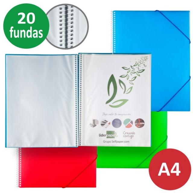 Comprar Carpeta de 20 fundas, espiral, cierre con gomas, Azul