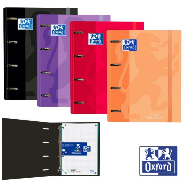 Comprar Carpeta de anillas Oxford con recambio 4 colores. Tapa dura