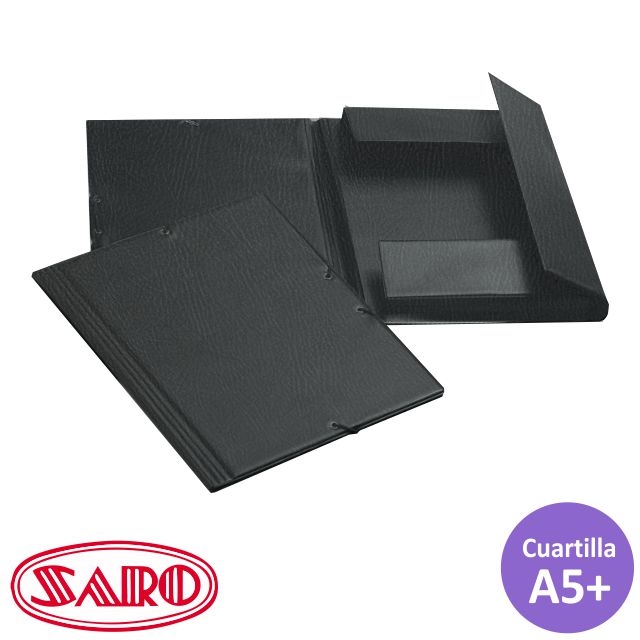Comprar Carpeta de gomas plástico, A5+, cuartilla solapas simil piel