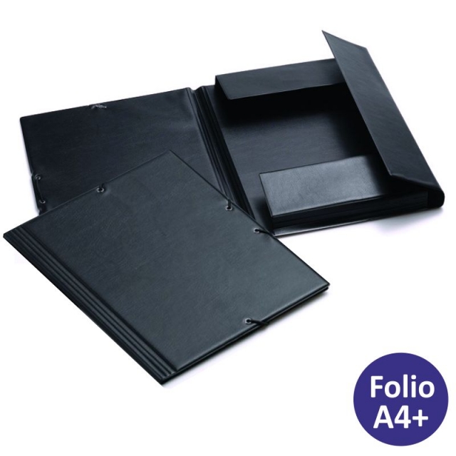 carpeta gomas pvc, 3 solapas, folio, negro