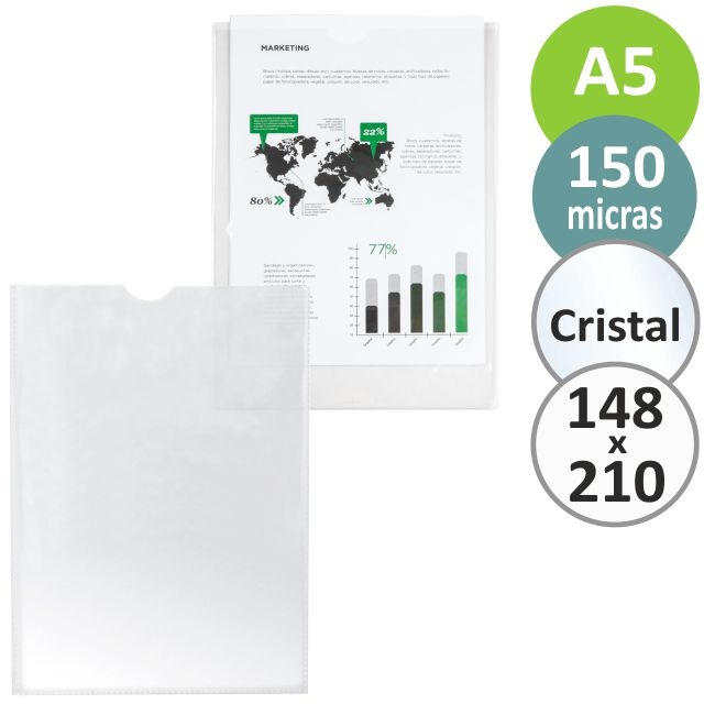 Funda Portadocumento Q-Connect Din A5 150 Micras Pvc Transparente con Uñero  148X210 Mm