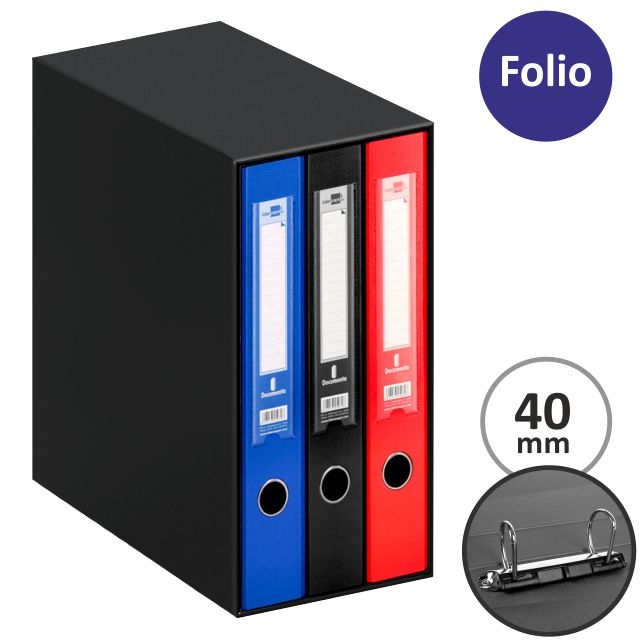 Comprar Box módulo con 3 carpetas 2 anillas 40 mm folio colores