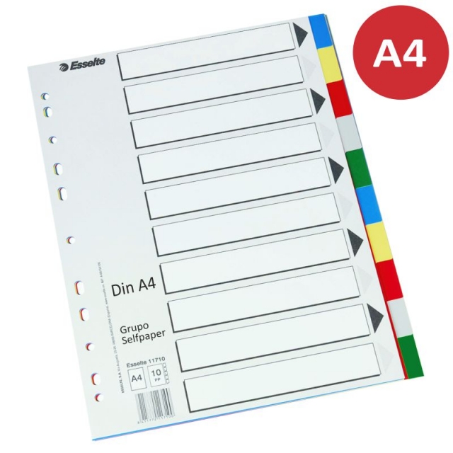 Comprar Separadores Din A4 Multitaladro Esselte 10 Pestañas colores