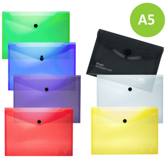 Comprar Sobre Plastico Broche boton A5 cuartilla colores 17x24mm