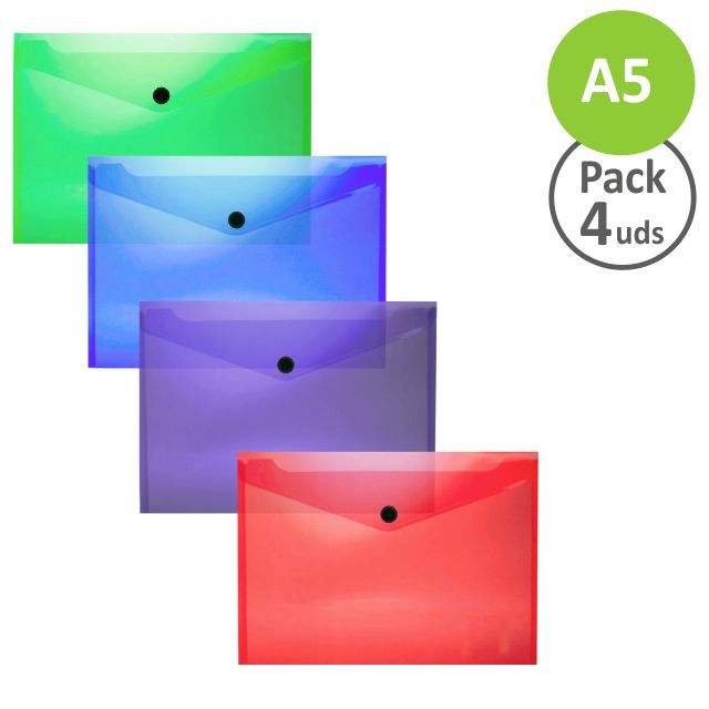 Comprar Sobre plástico Broche botón A5 Pack 4 surtidos
