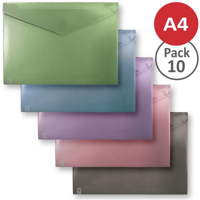 Comprar Pack 10 sobres plástico broche velcro colores metalizados A4