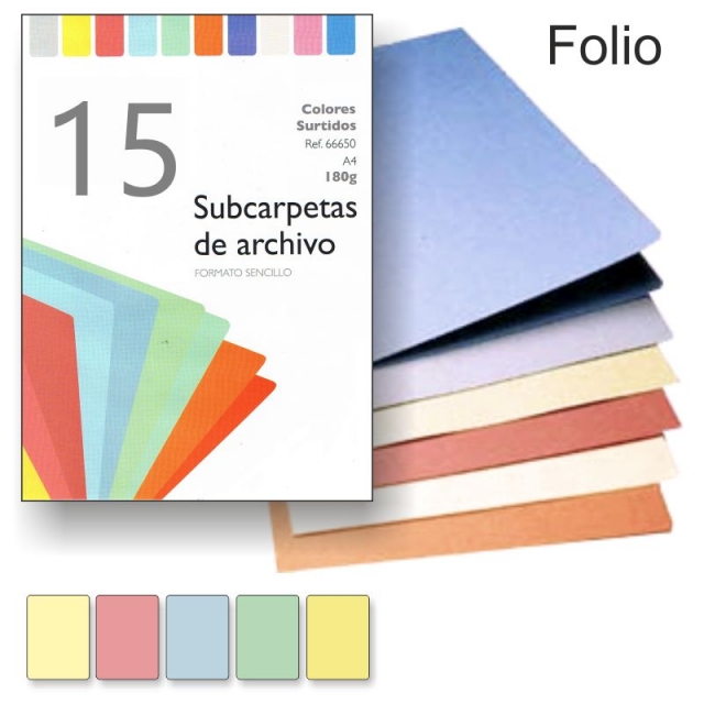 Comprar Subcarpetas de cartulina de colores suaves Folio paquete 15