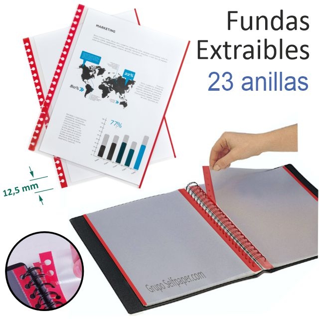 Comprar Fundas Extraibles 23 anillas Intercambiables lomo rojo P.10