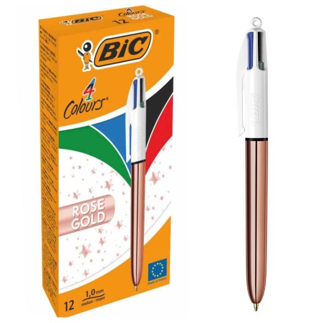 boligrafo bic 4 colores shine oro rosa metalizado