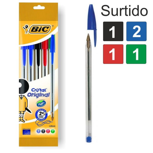 Boligrafo Bic Cristal Blister paquete 5 Surtidos