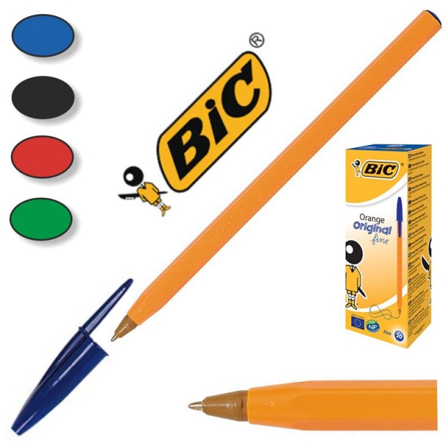 BIC® Orange Bolígrafo de punta de bola, punta fina de 0,8 mm, cuerpo naranja,  tinta verde - Bolígrafos tinta aceite con tapón Kalamazoo