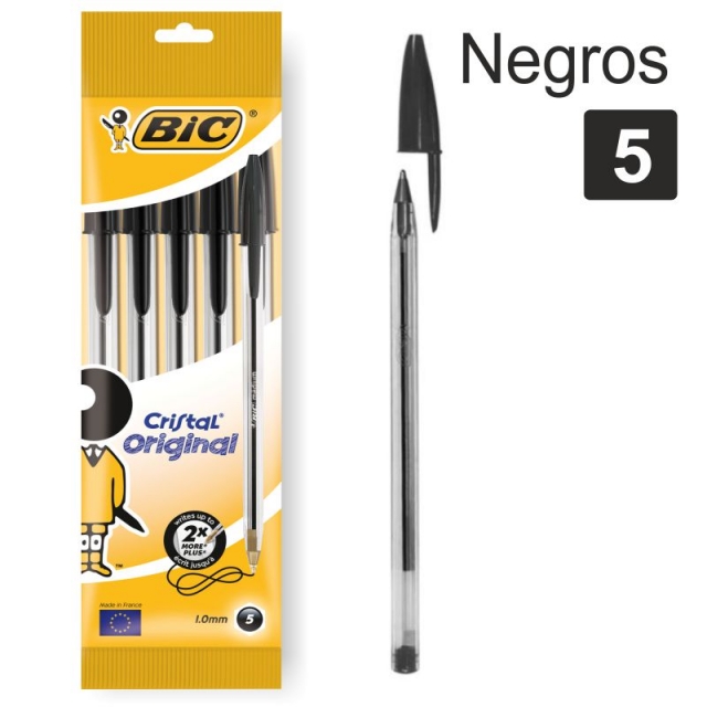 Comprar Bolígrafos Bic negros, paquete de 5 unidades