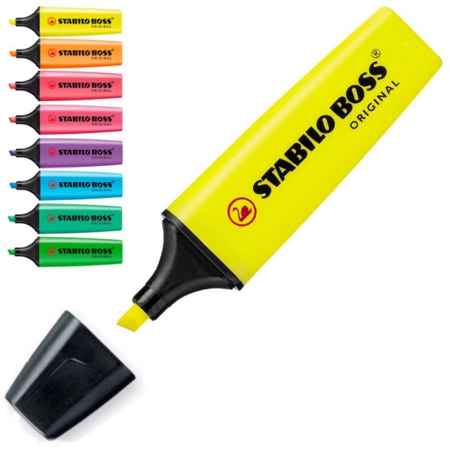 Boligrafo 3 colores + marcador amarillo neon - Bibabuk