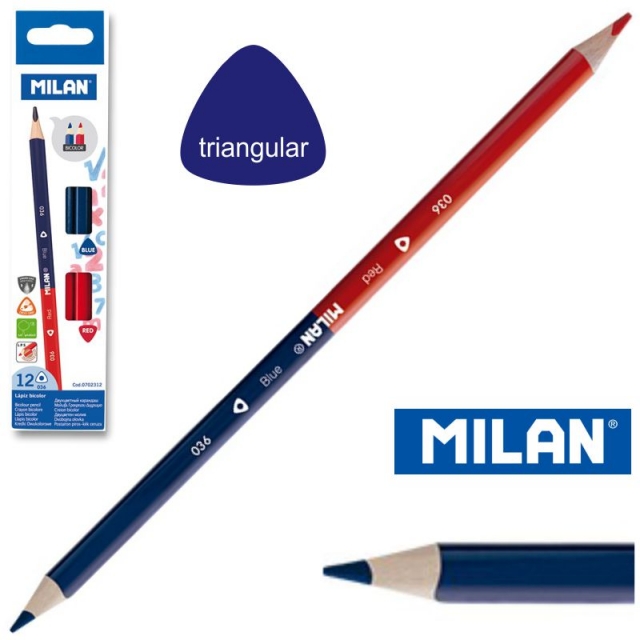 lapiz milan bicolor 2 colores azul rojo triangular