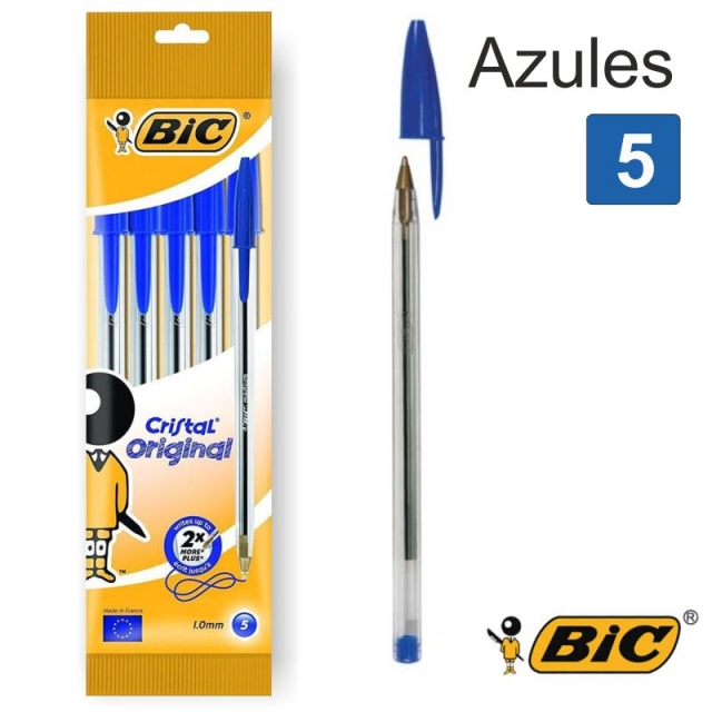 pack 5 boligrafos bic crsiatl original azul 802052