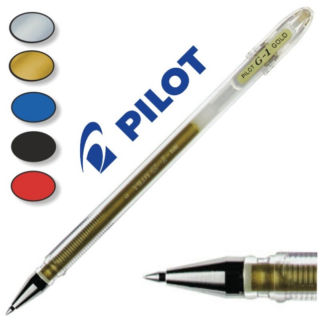 pilot g 1 metalizado, tinta gel, dorado, plateado