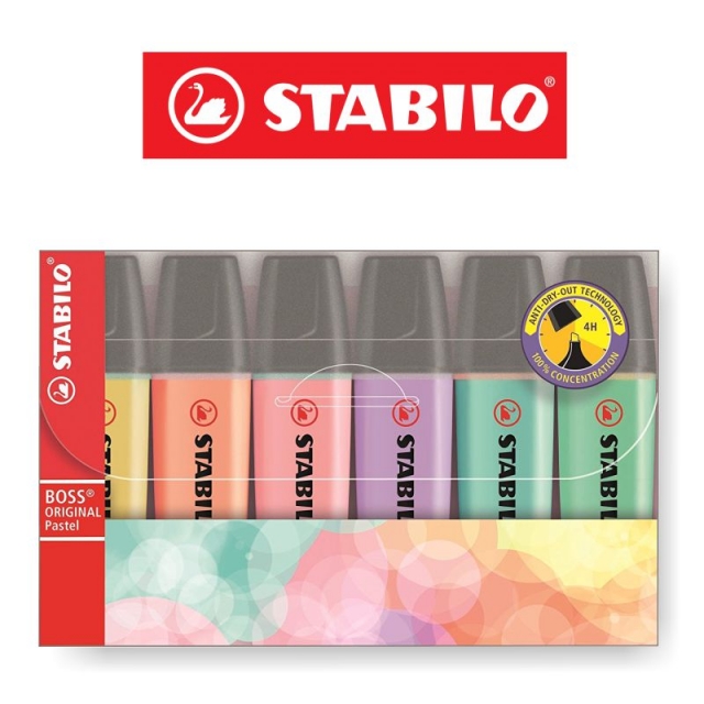 stabilo boss original pastel, pack 6 rotuladores