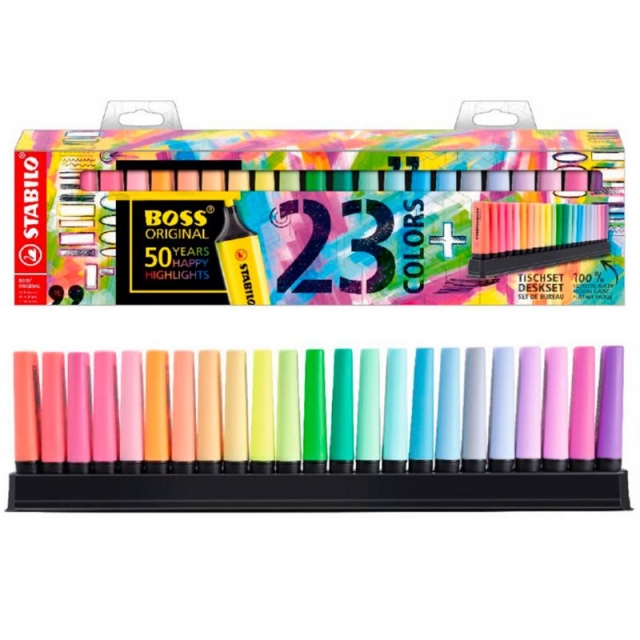 stabilo boss set de mesa pack de 23 colores fluor