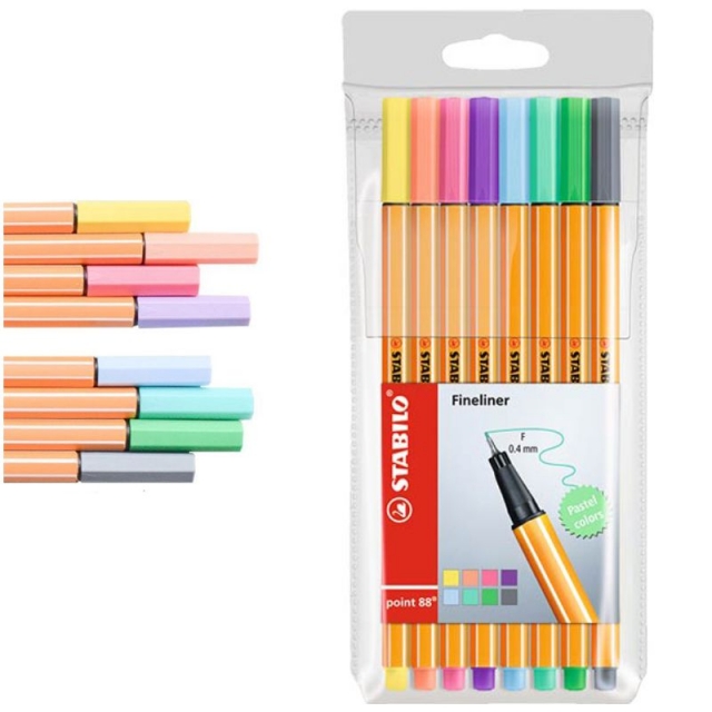stabilo point 88 pack 8 colores pastel punta fina