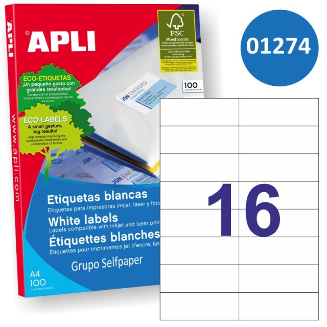 Comprar Etiquetas adhesiva Apli 01274 105x37 16 x hoja, impresora