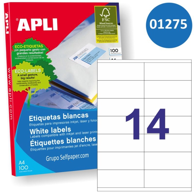 Comprar Apli 1275 Etiquetas 105x40 14x impresora láser ink-jet A4