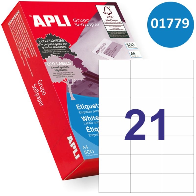 Comprar Etiquetas Apli 01779, Caja 500 hojas, 70x42,4 mm, 21 x hoja