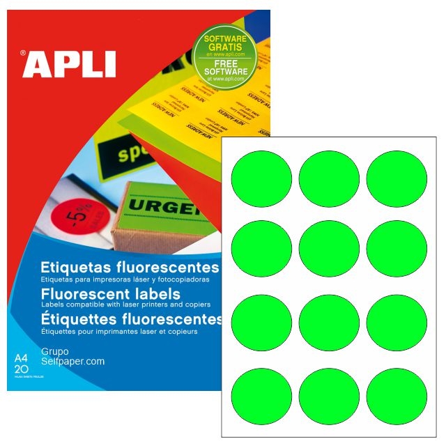 Comprar Etiquetas Apli 02869 redondas círculos Verdes fluorescentes