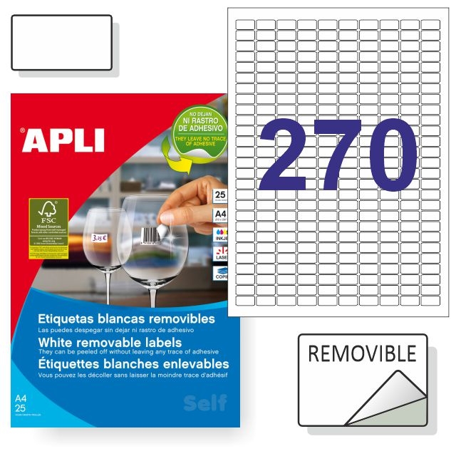 Comprar Etiquetas Apli 10197 - 270 por hoja, removibles - Pte. 25 hj