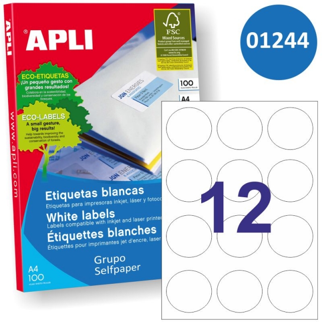 Comprar Etiquetas Apli 1244 redondas, círculos 60mm 12x 100 hojas
