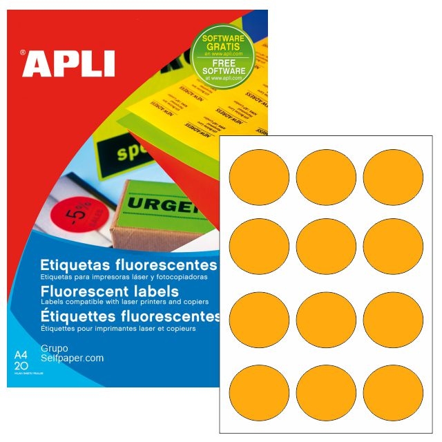 Comprar Etiquetas redondas Apli 02867 Círculos naranjas fluorescente