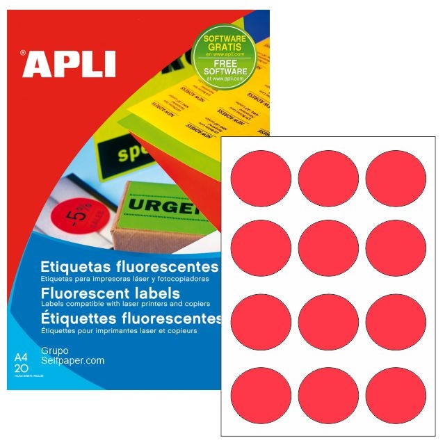 Comprar Etiquetas redondas Apli 02868 Círculos rojos fluorescente