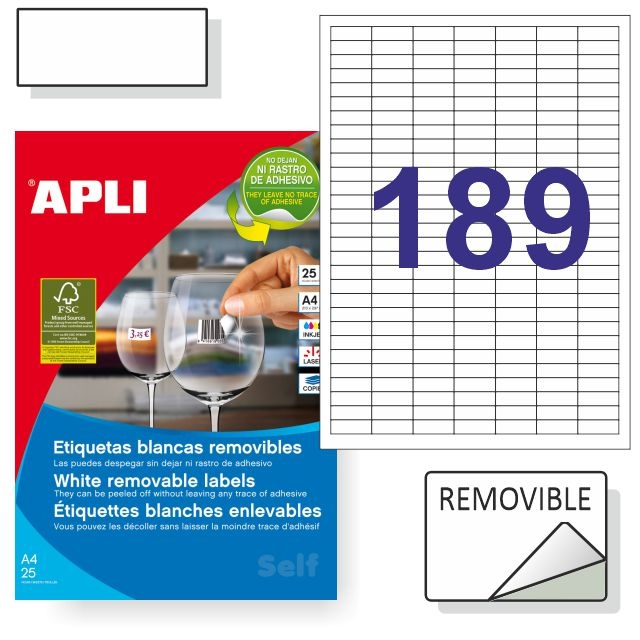 Comprar Etiquetas removibles Apli 10198, Pack 25 hojas 189x 25,4x10