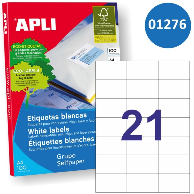 Comprar Apli 01276 etiquetas adhesivas A4 - 70x42.4mm  21X impresora