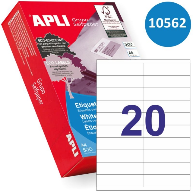 Comprar Apli 10562, Etiquetas impresora 105x29 mm, 20X 500 hojas