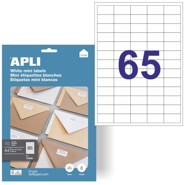 Comprar Apli 12926, Pack 10 hojas etiquetas 65 x hoja - 38x21,2